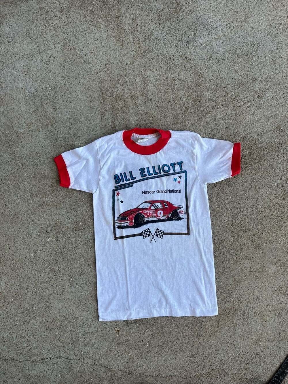 Kids Vintage 80s Bill Elliott Nascar Grand National Ringer T-Shirt Size L